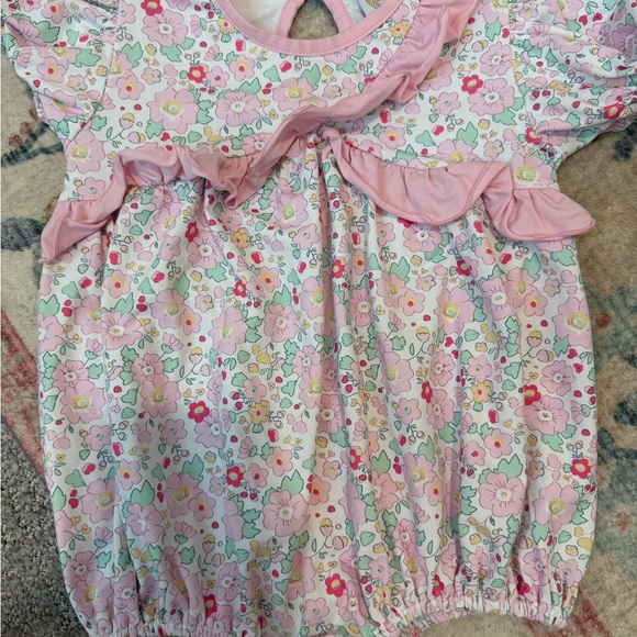 Other - Floral Baby Romper with Pink Ruffles